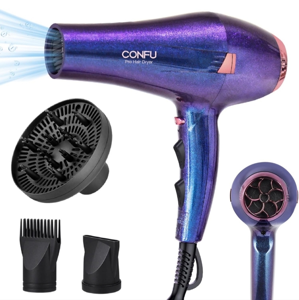 CONFU Hair Dryer, Professional Ionic Salon Blow Dryer with Diffuser for Women